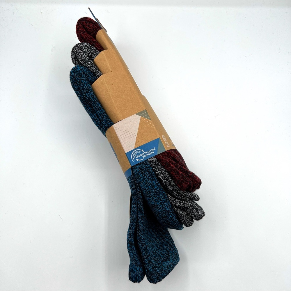 Green Treat Recycled Yarns Blue Grey Red 3 Pairs Outdoor Socks Men’s 8-12 - Picture 4 of 6